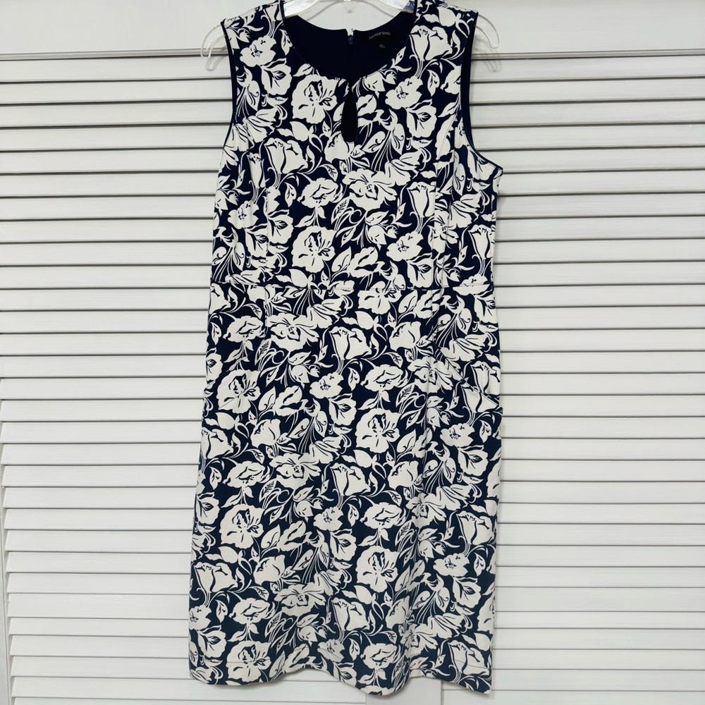 Lands' End Blue and White Floral Sleeveless Shift Dress size 12